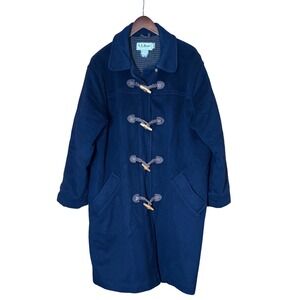 LL Bean VTG Women Navy Blue Wool Duffle Coat SZ 10-12 Toggle Buttons Long Lined